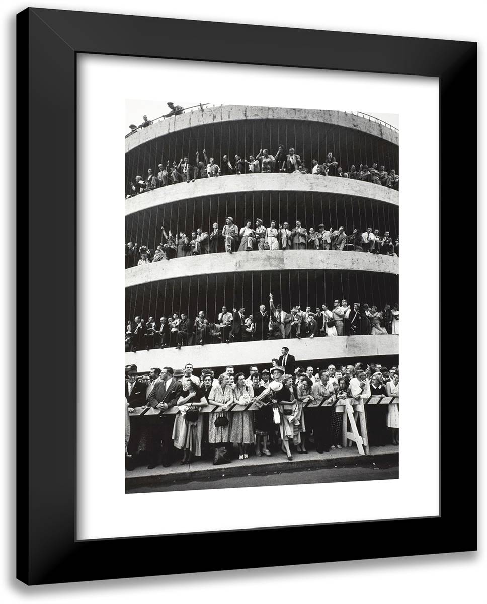 Thousands of Spectators Along the Route Near Los Angeles, Waiting to See the Soviet Leader Nikita Khruchev 19x24 Black Modern Wood Framed Art Print Poster by Stock, Dennis