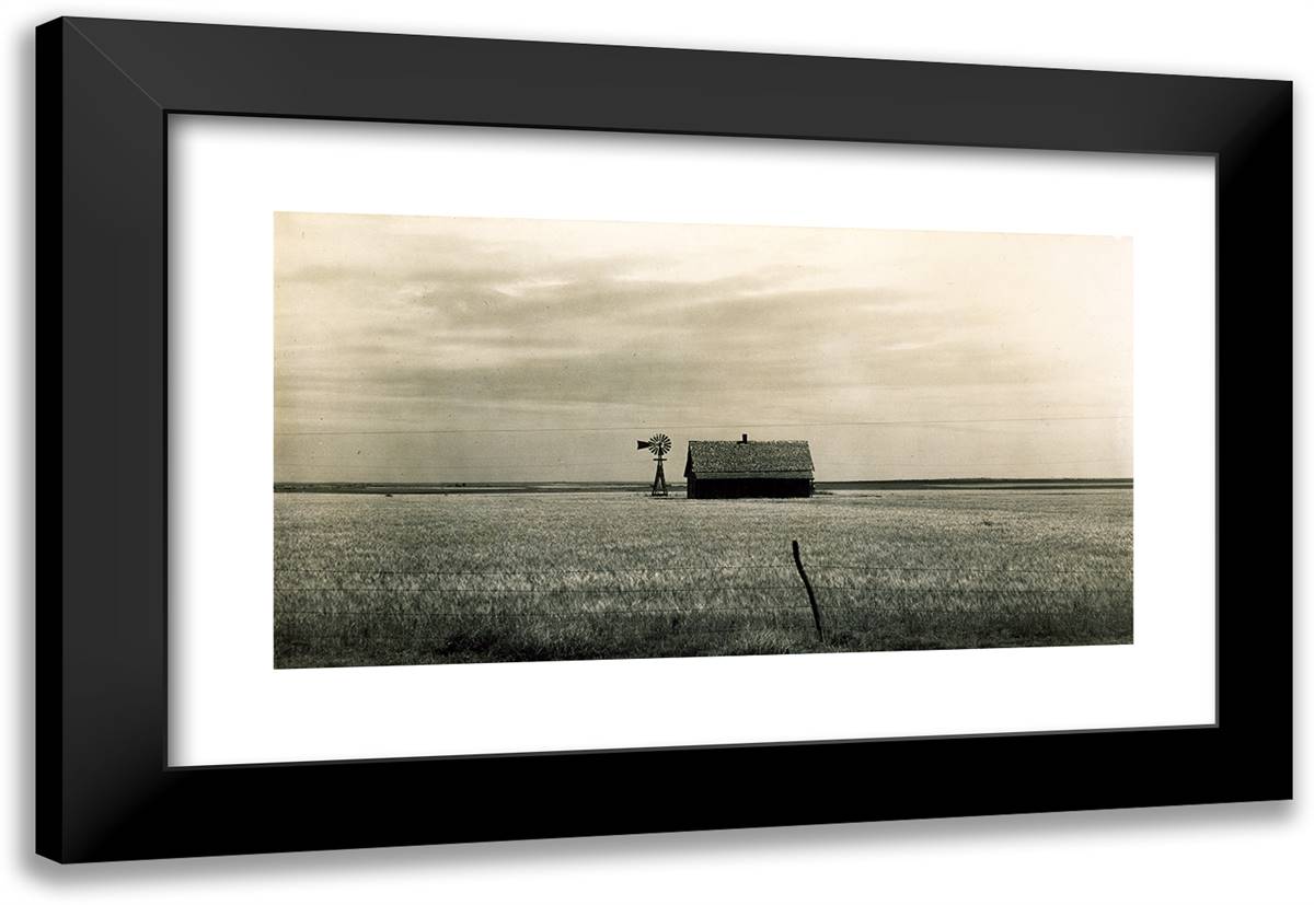 Abandoned Farm in Mechanized Wheat Fields, Oklahoma 24x16 Black Modern Wood Framed Art Print Poster by Lange, Dorothea
