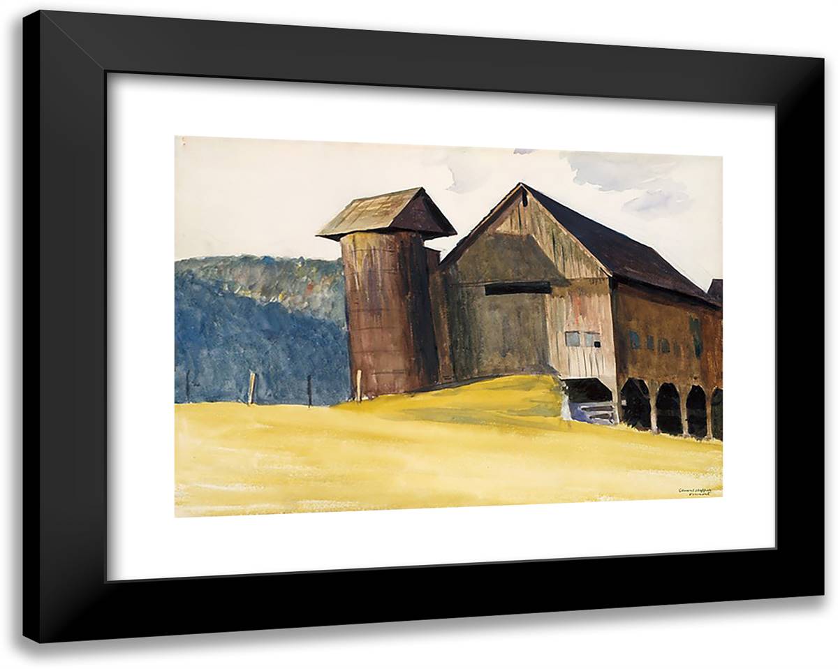Barn and Silo, Vermont 24x19 Black Modern Wood Framed Art Print Poster by Hopper, Edward