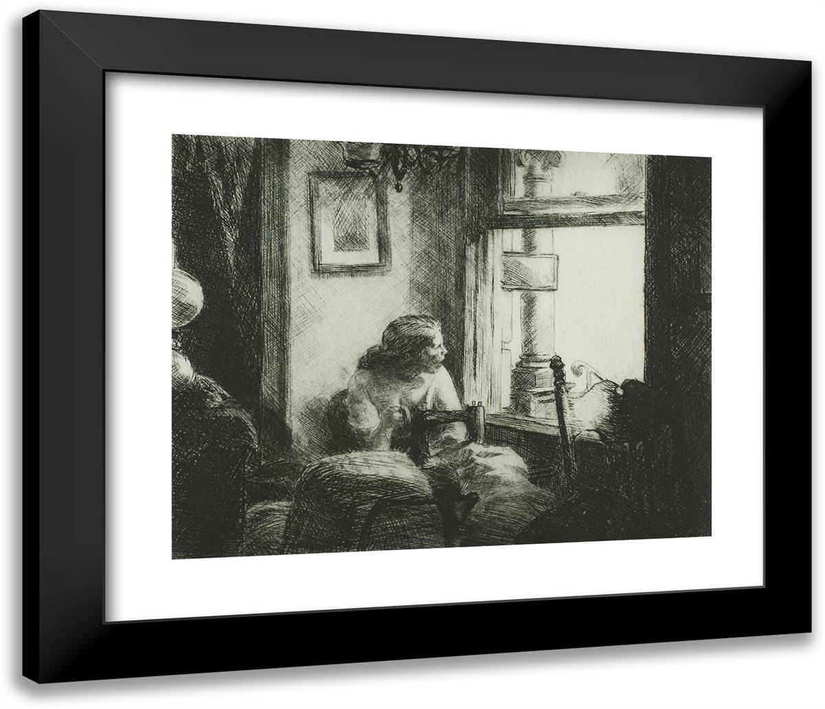 East Side Interior 23x20 Black Modern Wood Framed Art Print Poster by Hopper, Edward