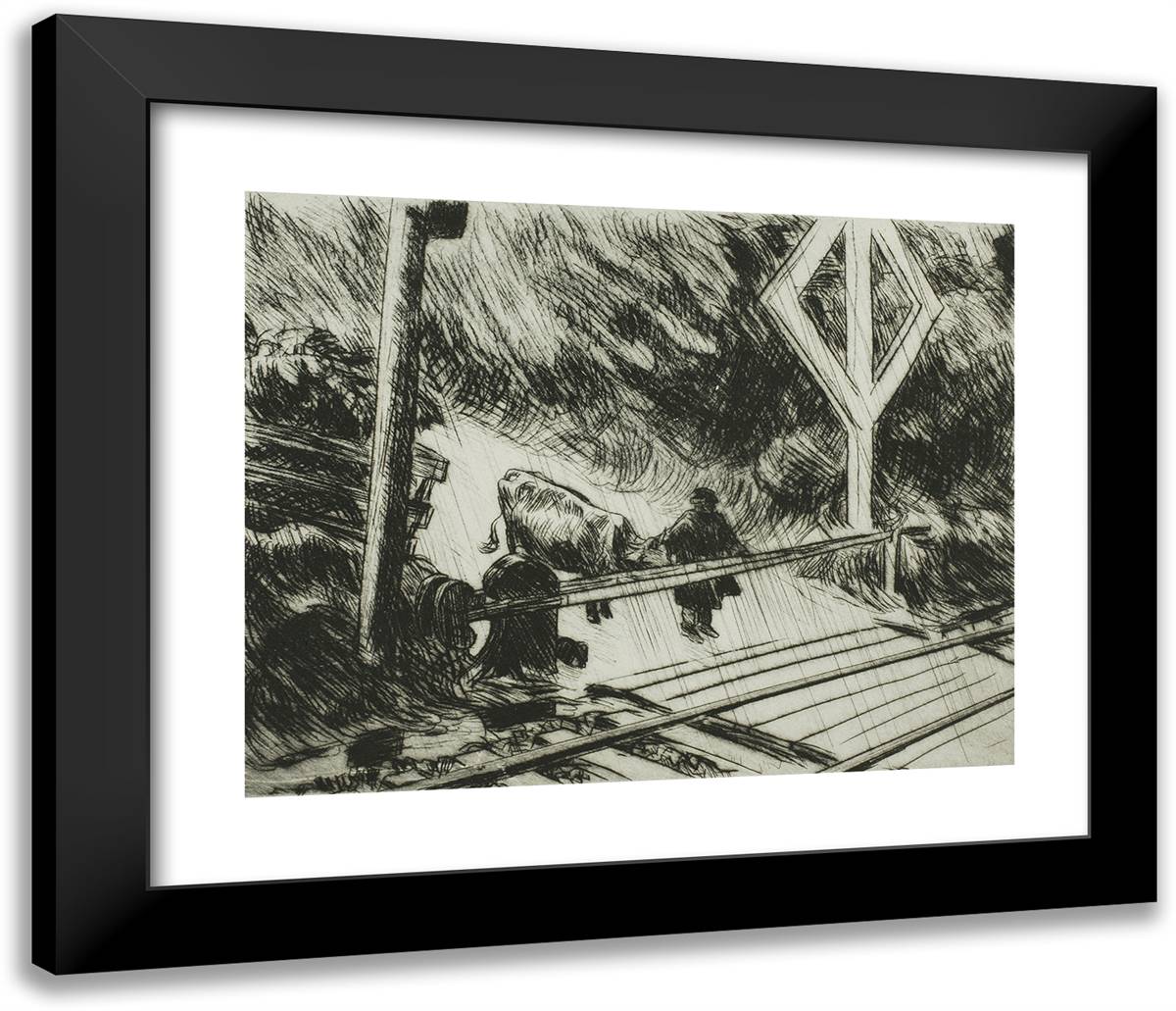 Railroad Crossing 23x20 Black Modern Wood Framed Art Print Poster by Hopper, Edward