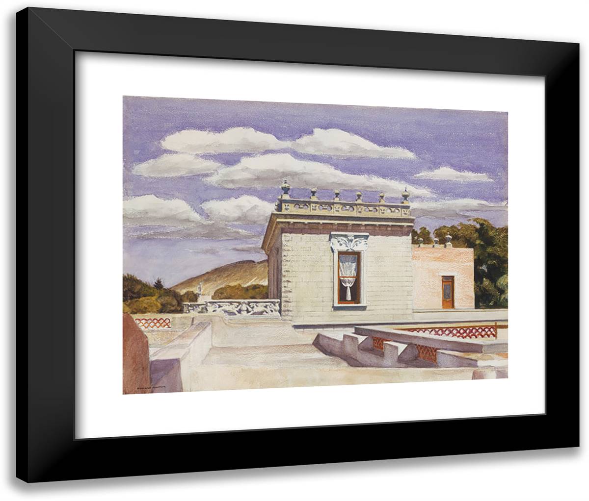 Saltillo Mansion 24x20 Black Modern Wood Framed Art Print Poster by Hopper, Edward
