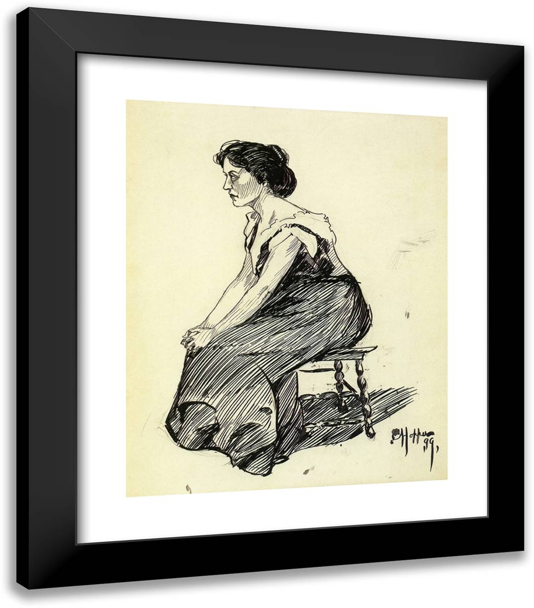 Study of a Seated Woman 20x23 Black Modern Wood Framed Art Print Poster by Hopper, Edward