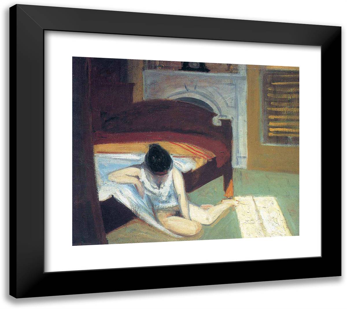 Summer Interior 22x20 Black Modern Wood Framed Art Print Poster by Hopper, Edward