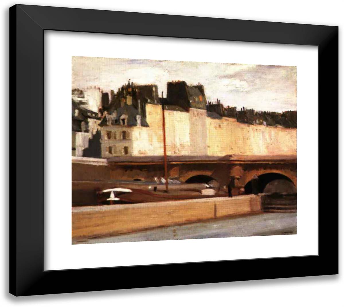 The New Bridge 22x20 Black Modern Wood Framed Art Print Poster by Hopper, Edward