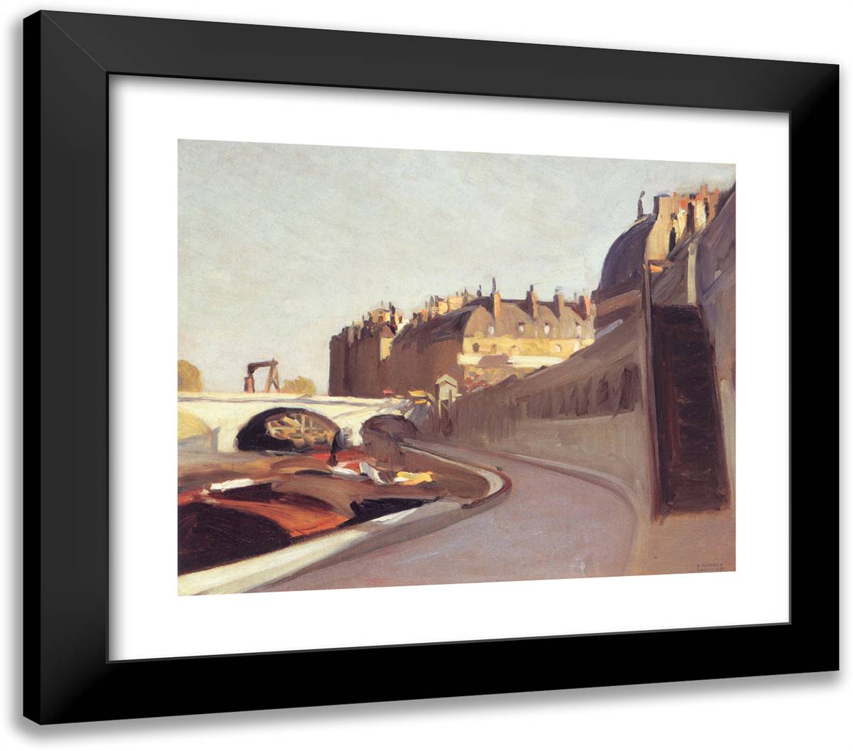 The Quaid Grands Augustins 23x20 Black Modern Wood Framed Art Print Poster by Hopper, Edward