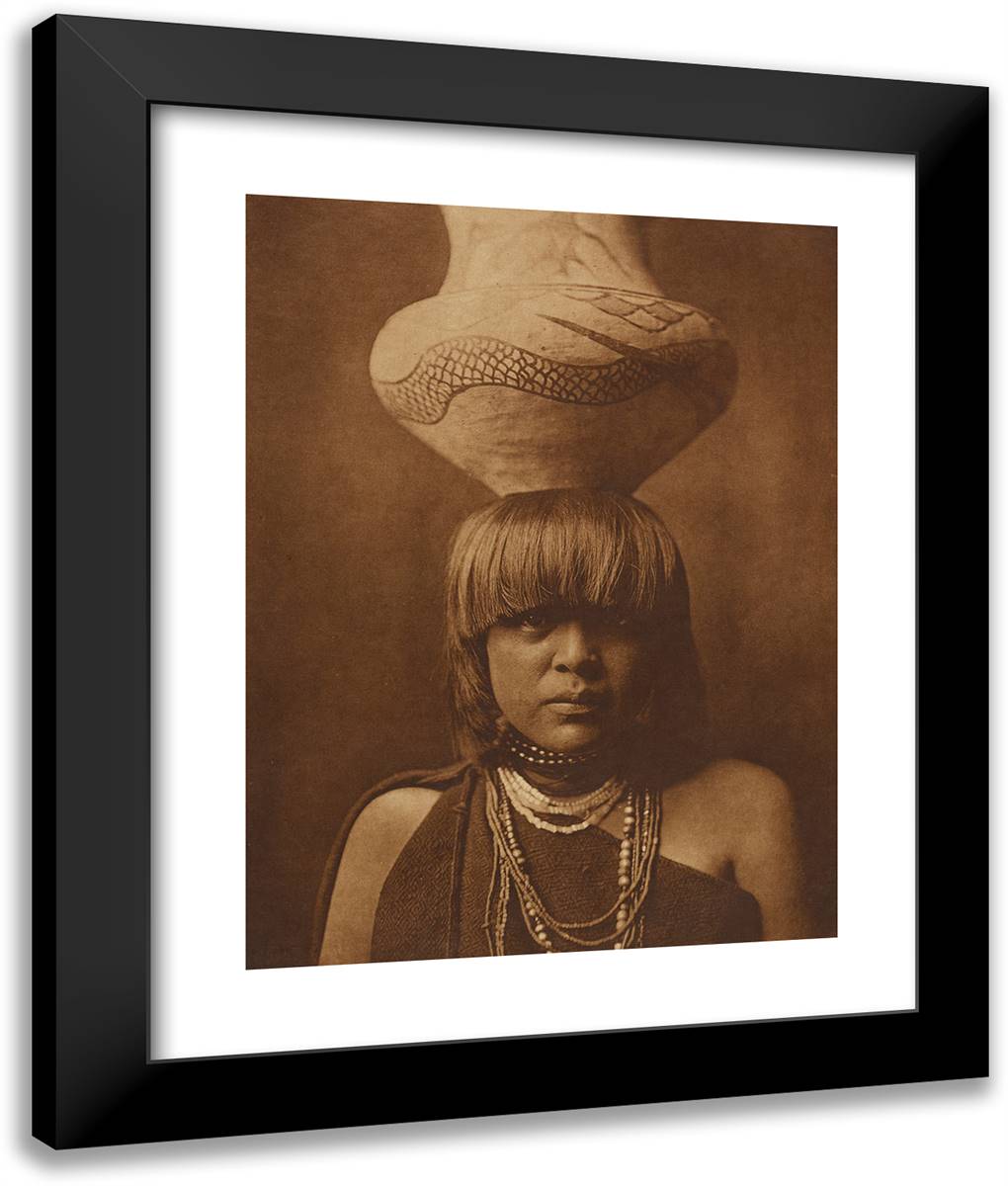 Girl and Jar - San Ildefonso 20x24 Black Modern Wood Framed Art Print Poster by Curtis, Edward S.