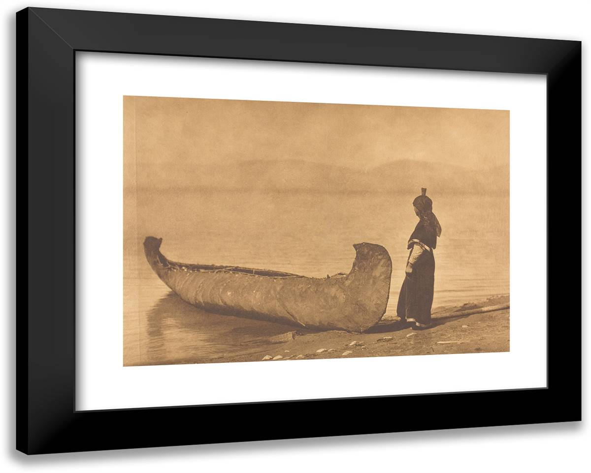 On the Shore of the Lake - Kutenai 24x19 Black Modern Wood Framed Art Print Poster by Curtis, Edward S.