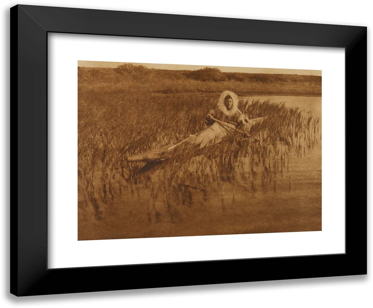 The Muskrat Hunter - Kotzebue 24x20 Black Modern Wood Framed Art Print Poster by Curtis, Edward S.