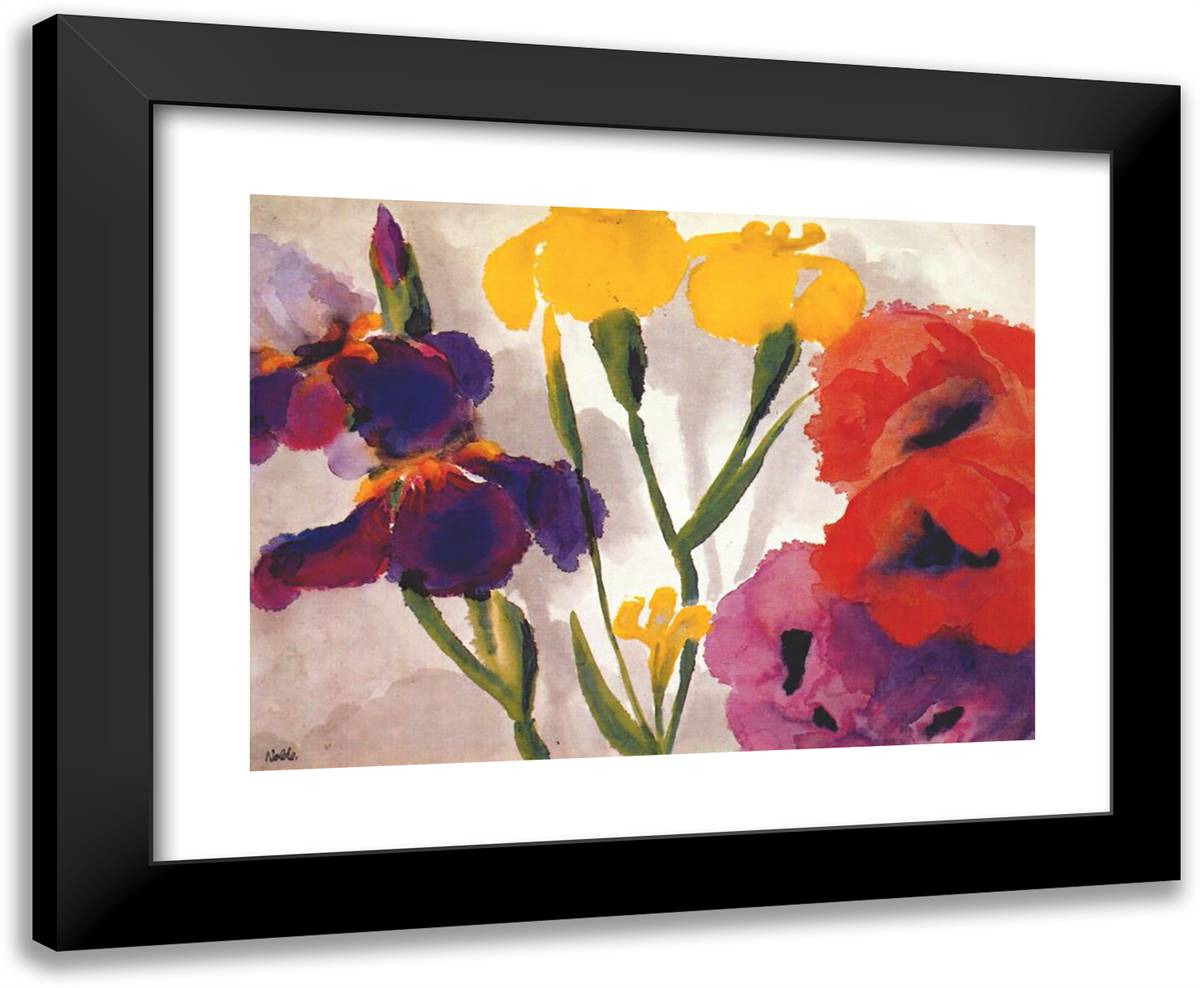 Irises and Poppies 24x20 Black Modern Wood Framed Art Print Poster by Nolde, Emil