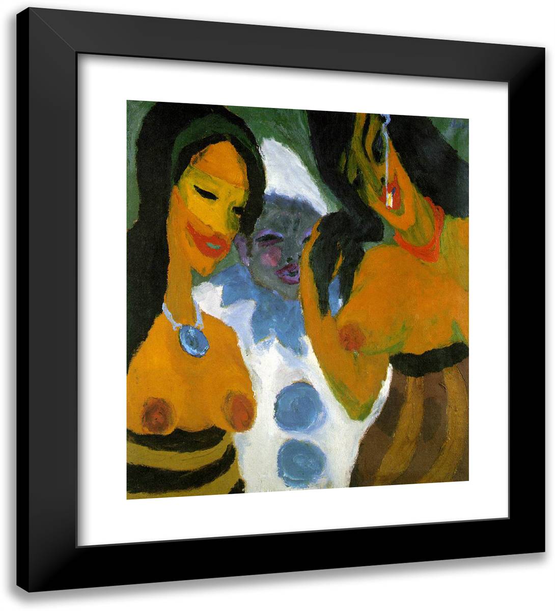 Women and Pierrot 20x22 Black Modern Wood Framed Art Print Poster by Nolde, Emil