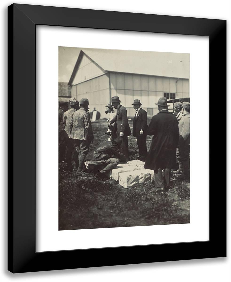 Men and Packages 19x24 Black Modern Wood Framed Art Print Poster by Azari, Fedele