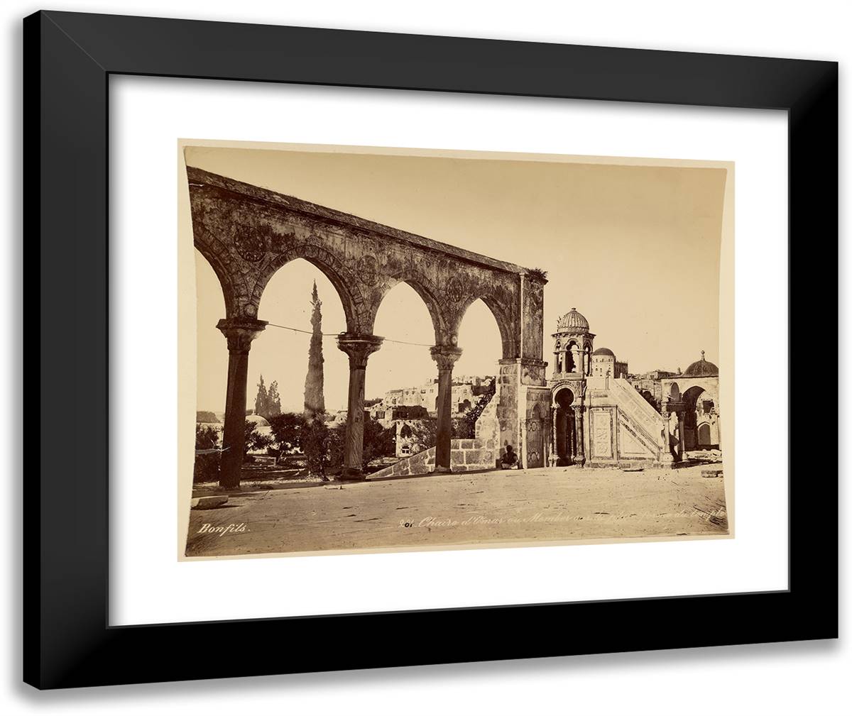 Chaire D'Omar Ou Member Sur La Plate-Forme Du Temple 24x20 Black Modern Wood Framed Art Print Poster by Bonfils, Felix