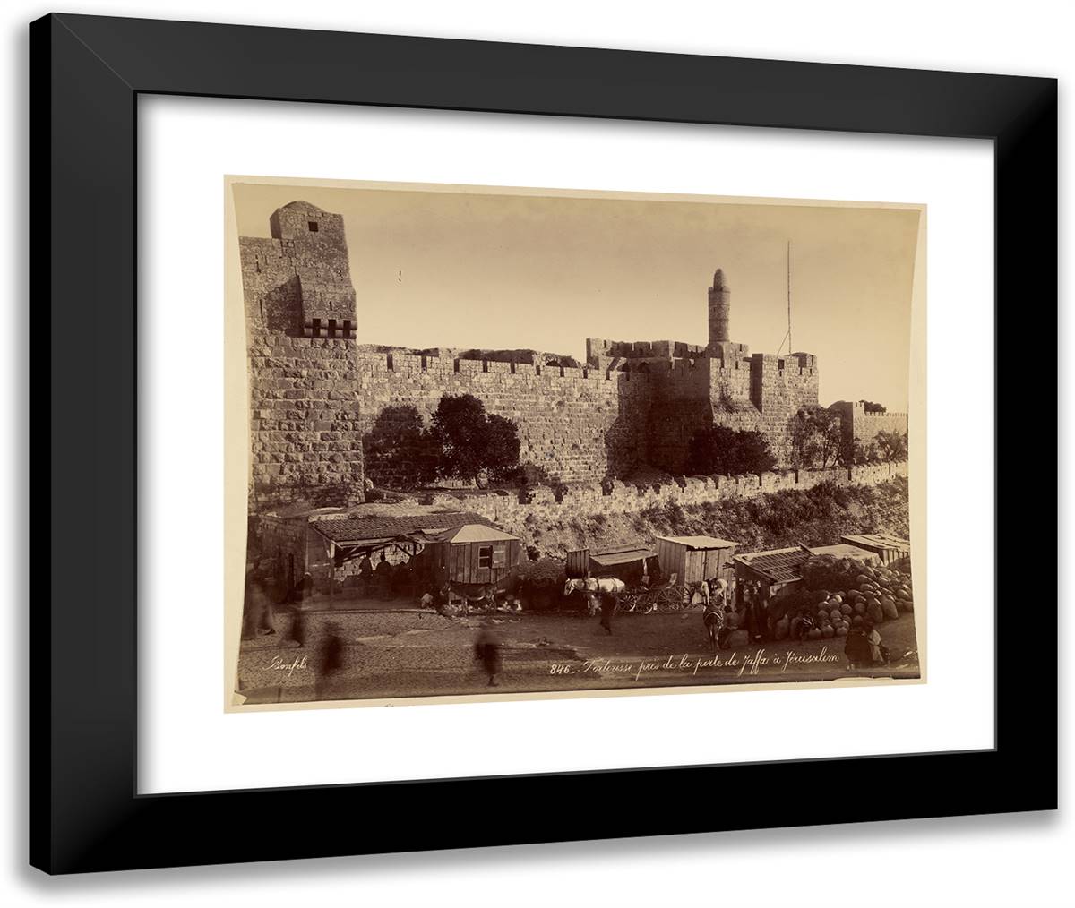 Forteresse Pres De La Porte De Jaffa a Jerusalem 24x20 Black Modern Wood Framed Art Print Poster by Bonfils, Felix