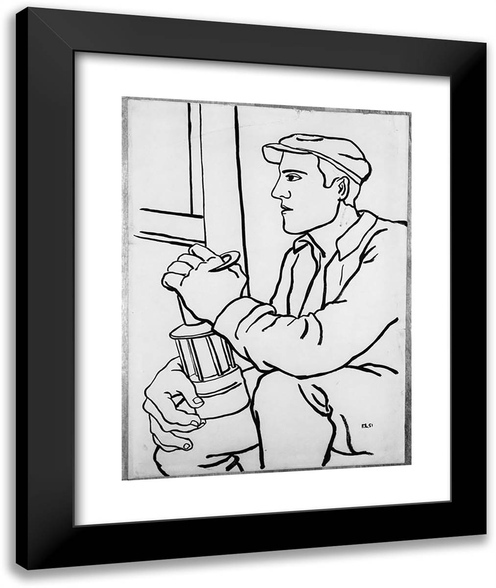 A Worker with the Lamp 20x24 Black Modern Wood Framed Art Print Poster by Leger, Fernand
