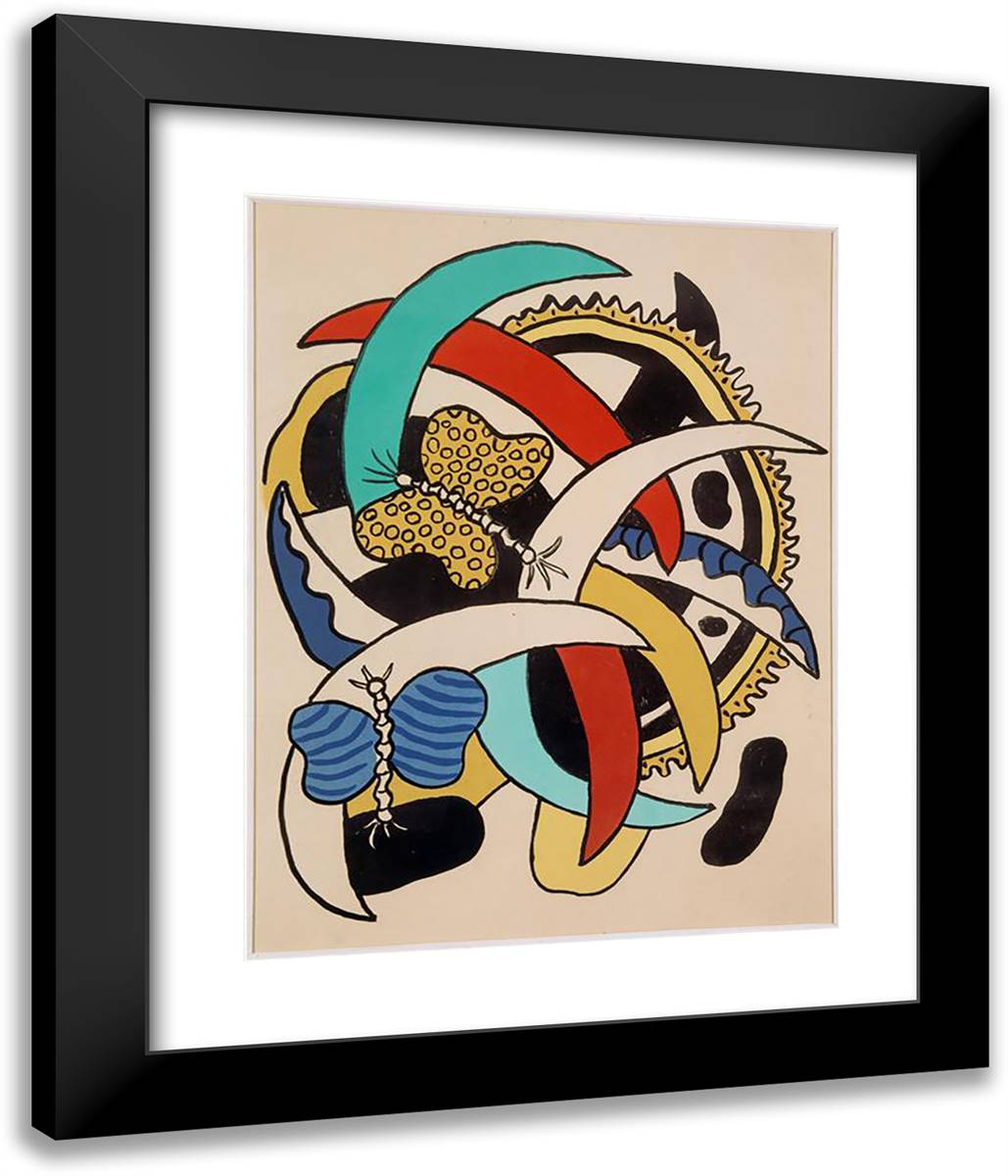 Butterflies (Still Life with Butterflies) 20x24 Black Modern Wood Framed Art Print Poster by Leger, Fernand