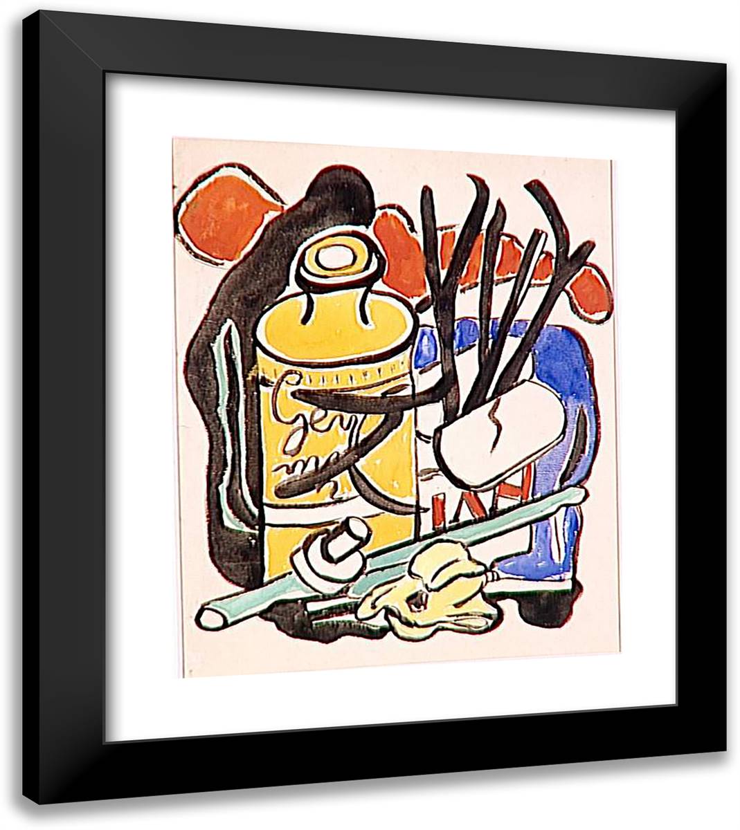 Composition in Yellow Bottle 20x23 Black Modern Wood Framed Art Print Poster by Leger, Fernand
