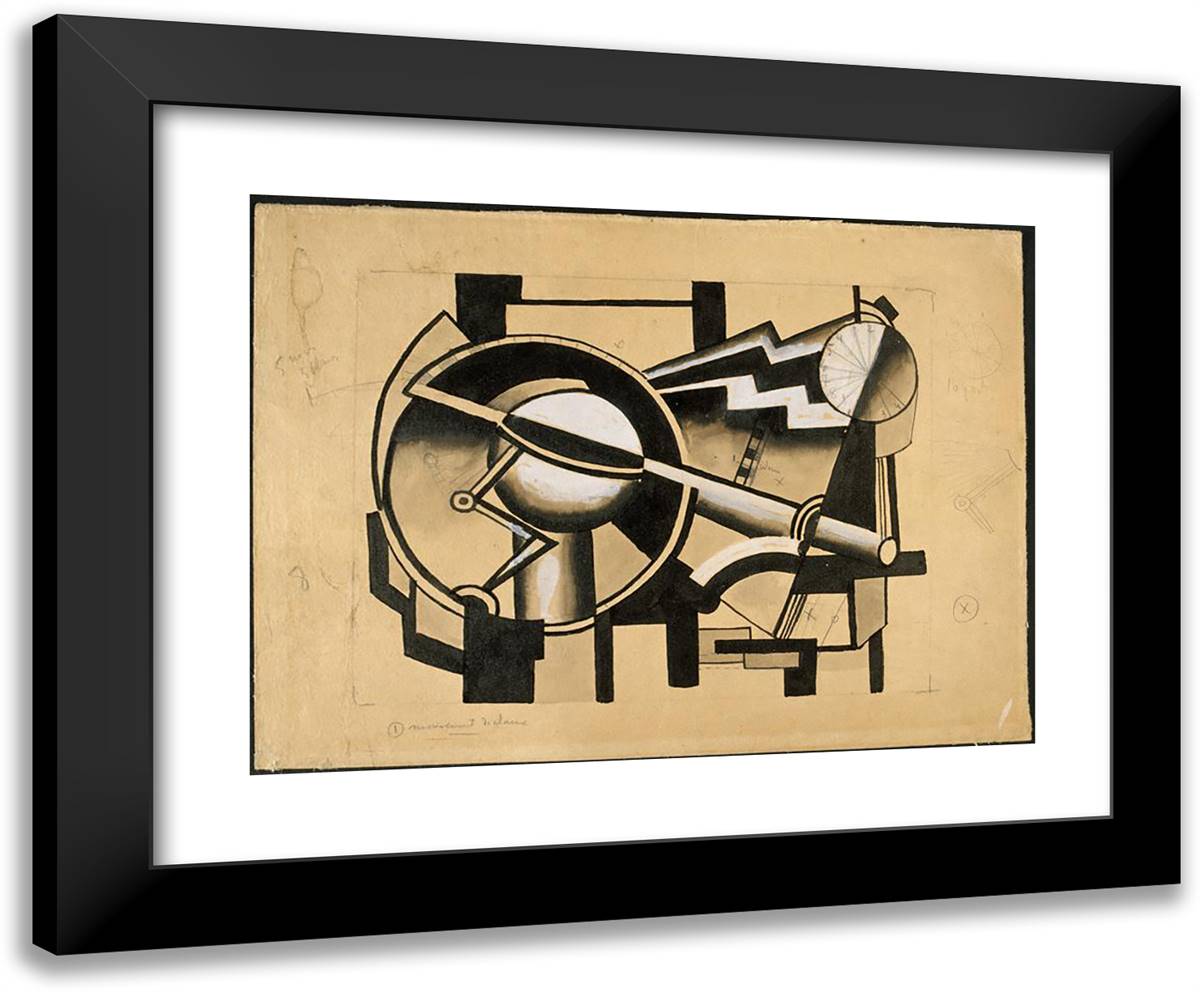 Composition Mechanical Movement Cart 24x20 Black Modern Wood Framed Art Print Poster by Leger, Fernand