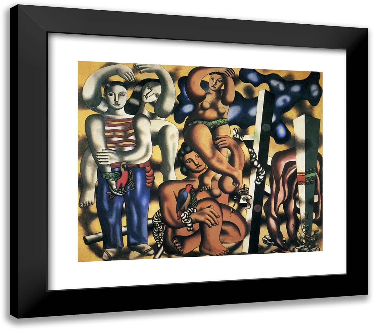 Composition with the Two Parrots 23x20 Black Modern Wood Framed Art Print Poster by Leger, Fernand