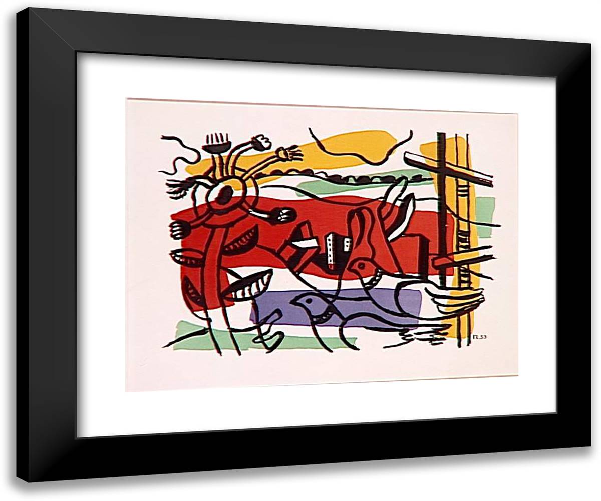 Composition In Two Birds (Landscape With Birds) 24x20 Black Modern Wood Framed Art Print Poster by Leger, Fernand