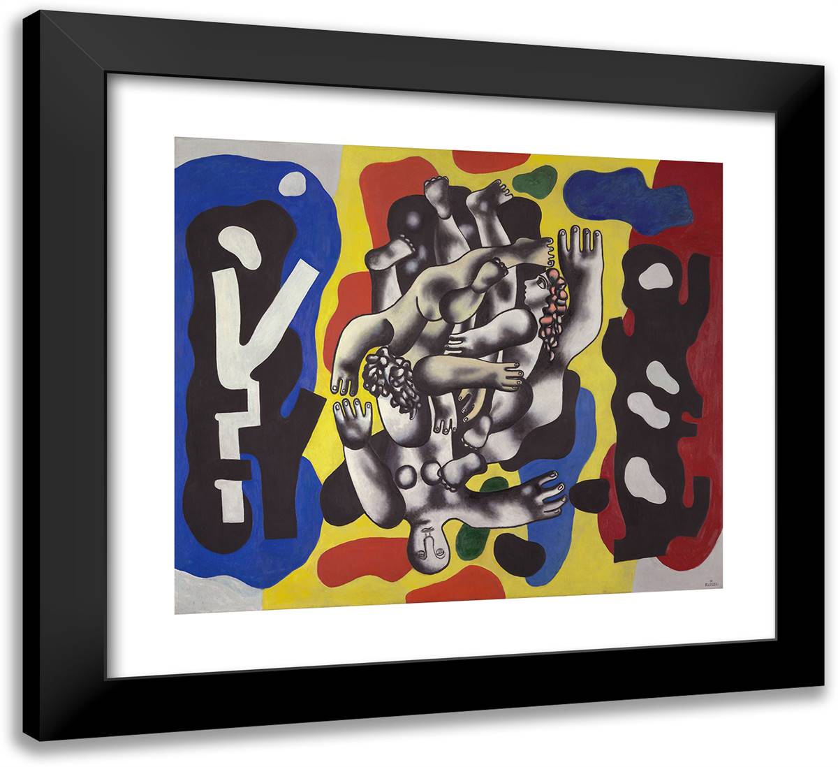 Divers on a Yellow Background 22x20 Black Modern Wood Framed Art Print Poster by Leger, Fernand
