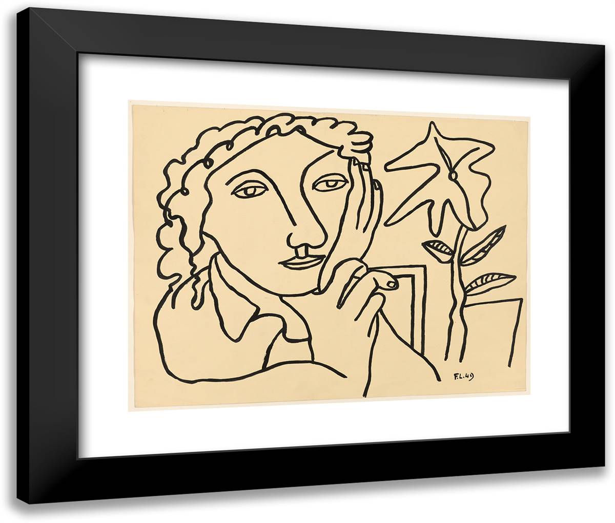 Face and Flower 24x20 Black Modern Wood Framed Art Print Poster by Leger, Fernand