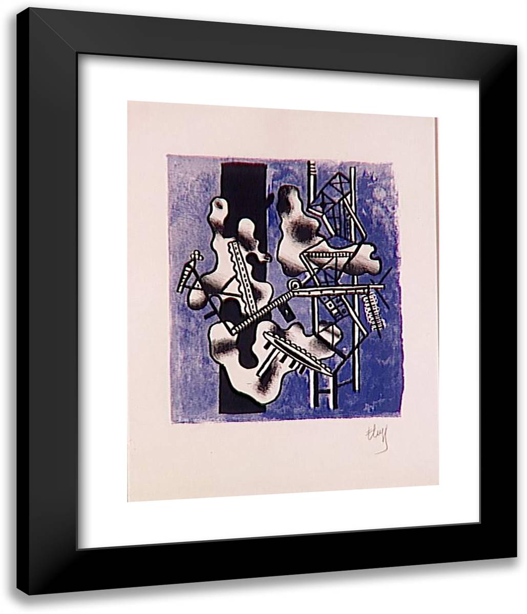 Mechanical Elements On A Blue Background 20x24 Black Modern Wood Framed Art Print Poster by Leger, Fernand