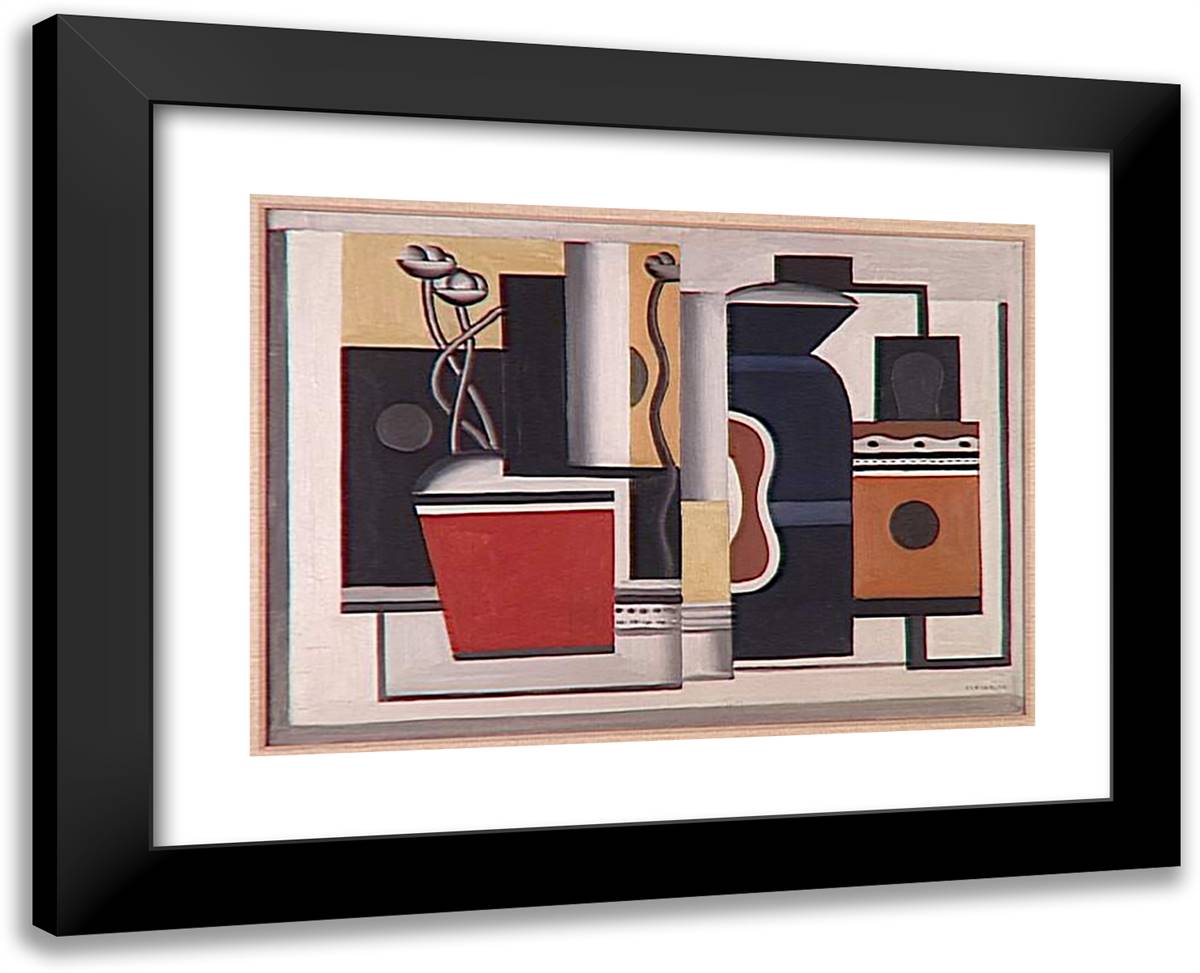 Red Pot 24x19 Black Modern Wood Framed Art Print Poster by Leger, Fernand