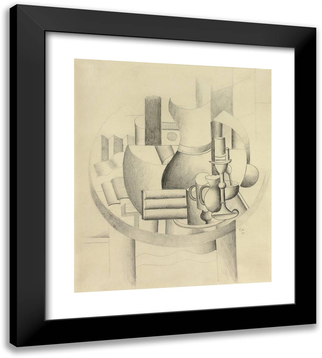 Still Life on Round Table 20x22 Black Modern Wood Framed Art Print Poster by Leger, Fernand
