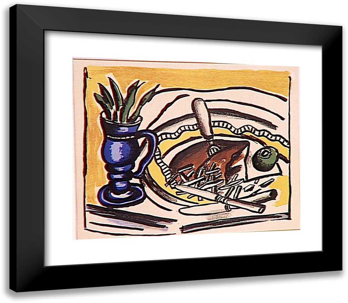Still Life with Blue Vase (The Roosbeef) 23x20 Black Modern Wood Framed Art Print Poster by Leger, Fernand