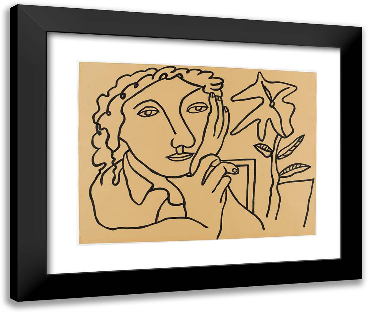 Study of Women at the Plant 24x20 Black Modern Wood Framed Art Print Poster by Leger, Fernand