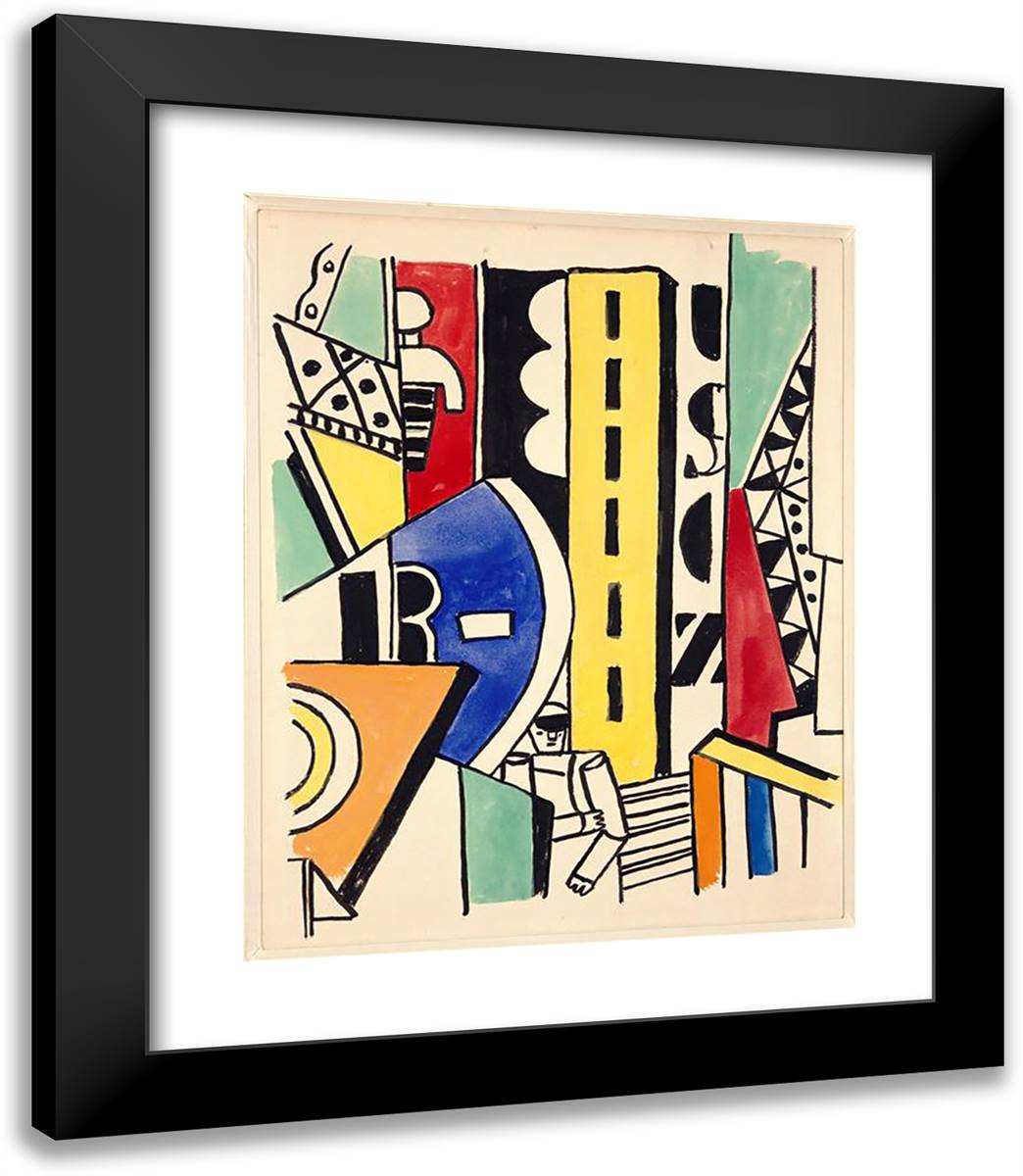 Study For The City 20x23 Black Modern Wood Framed Art Print Poster by Leger, Fernand