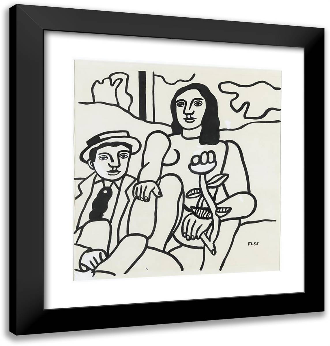 Study For The Two Lovers 20x21 Black Modern Wood Framed Art Print Poster by Leger, Fernand