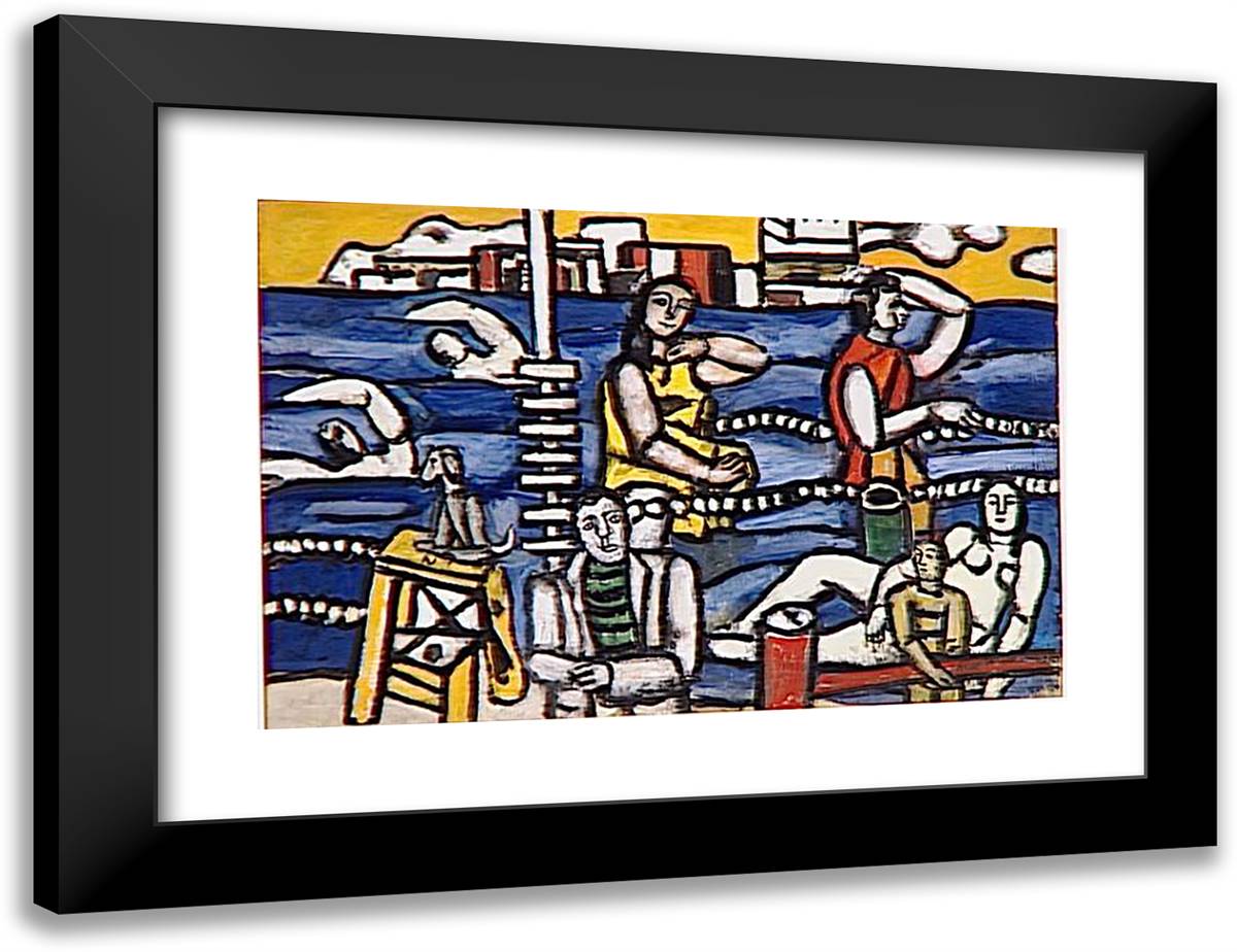 Swimming 24x18 Black Modern Wood Framed Art Print Poster by Leger, Fernand