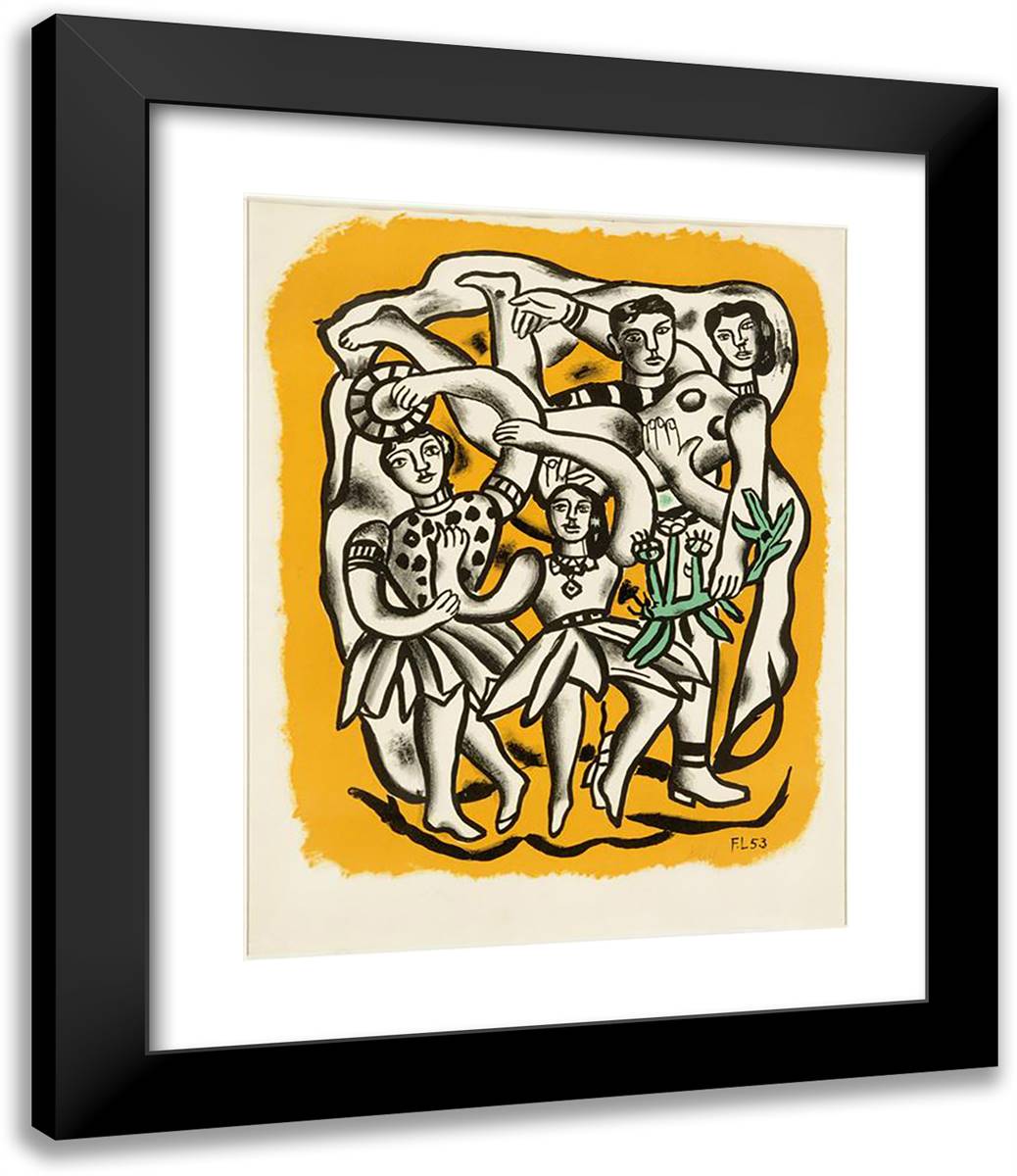 The Dancers (Yellow Background) 20x24 Black Modern Wood Framed Art Print Poster by Leger, Fernand