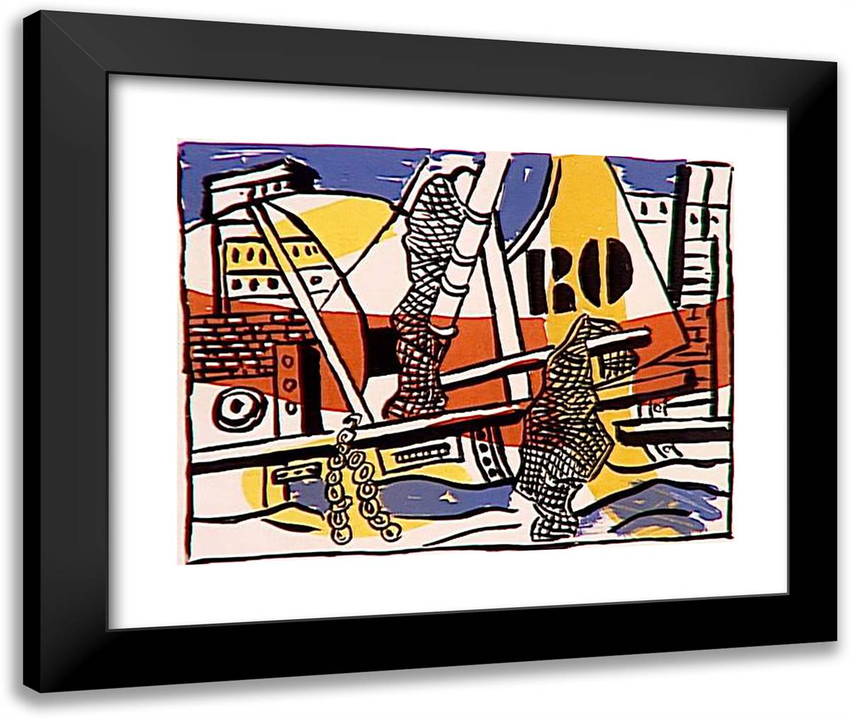 The Port of Trouville 24x20 Black Modern Wood Framed Art Print Poster by Leger, Fernand