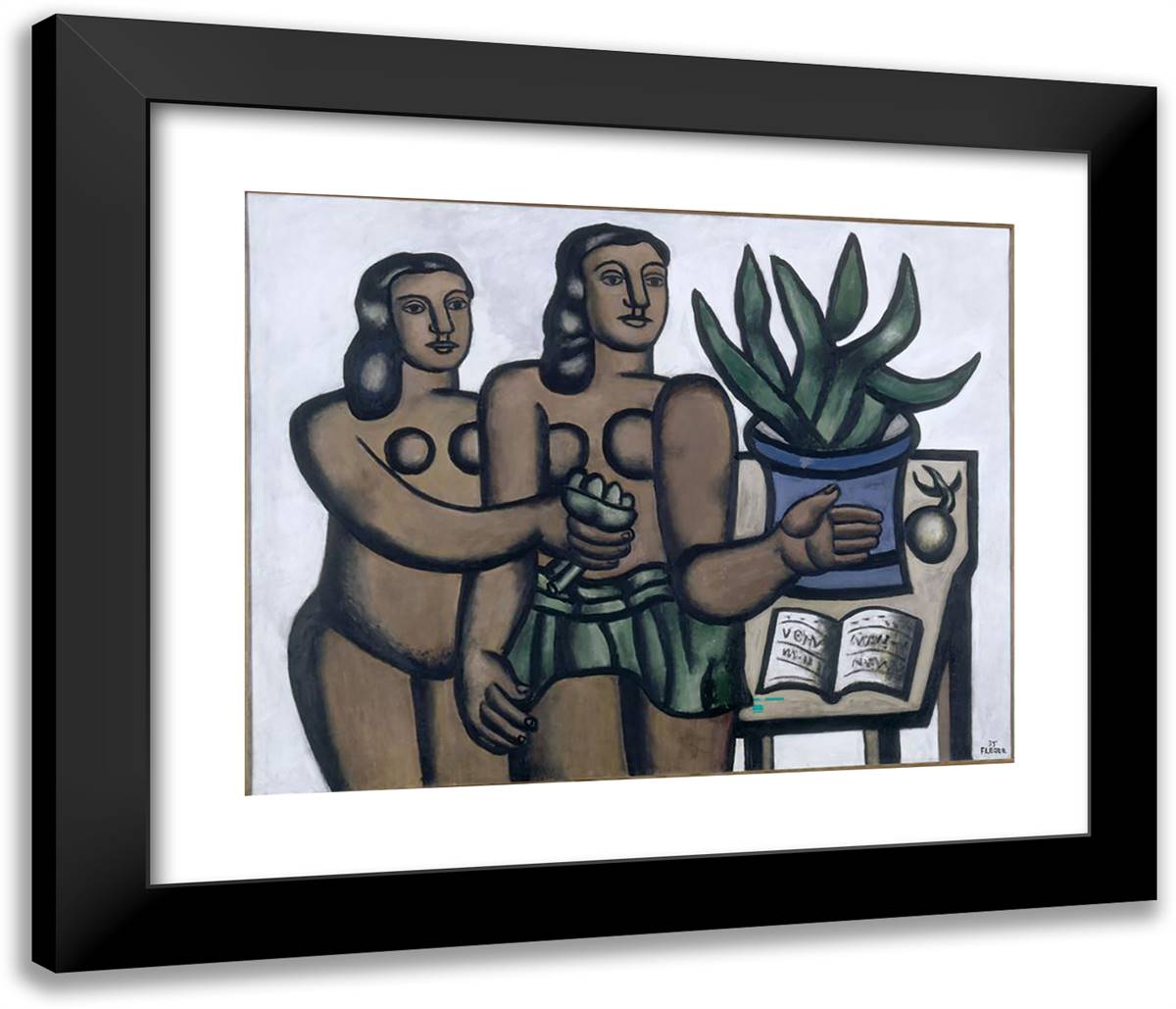 The Two Women in Blue Vase 23x20 Black Modern Wood Framed Art Print Poster by Leger, Fernand