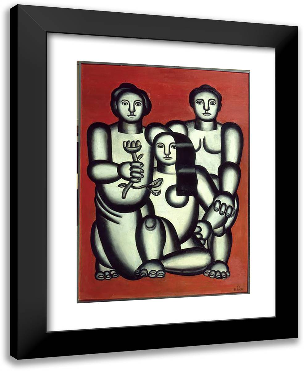 Three Girls on Red Background (Composition with Three Women) 19x24 Black Modern Wood Framed Art Print Poster by Leger, Fernand