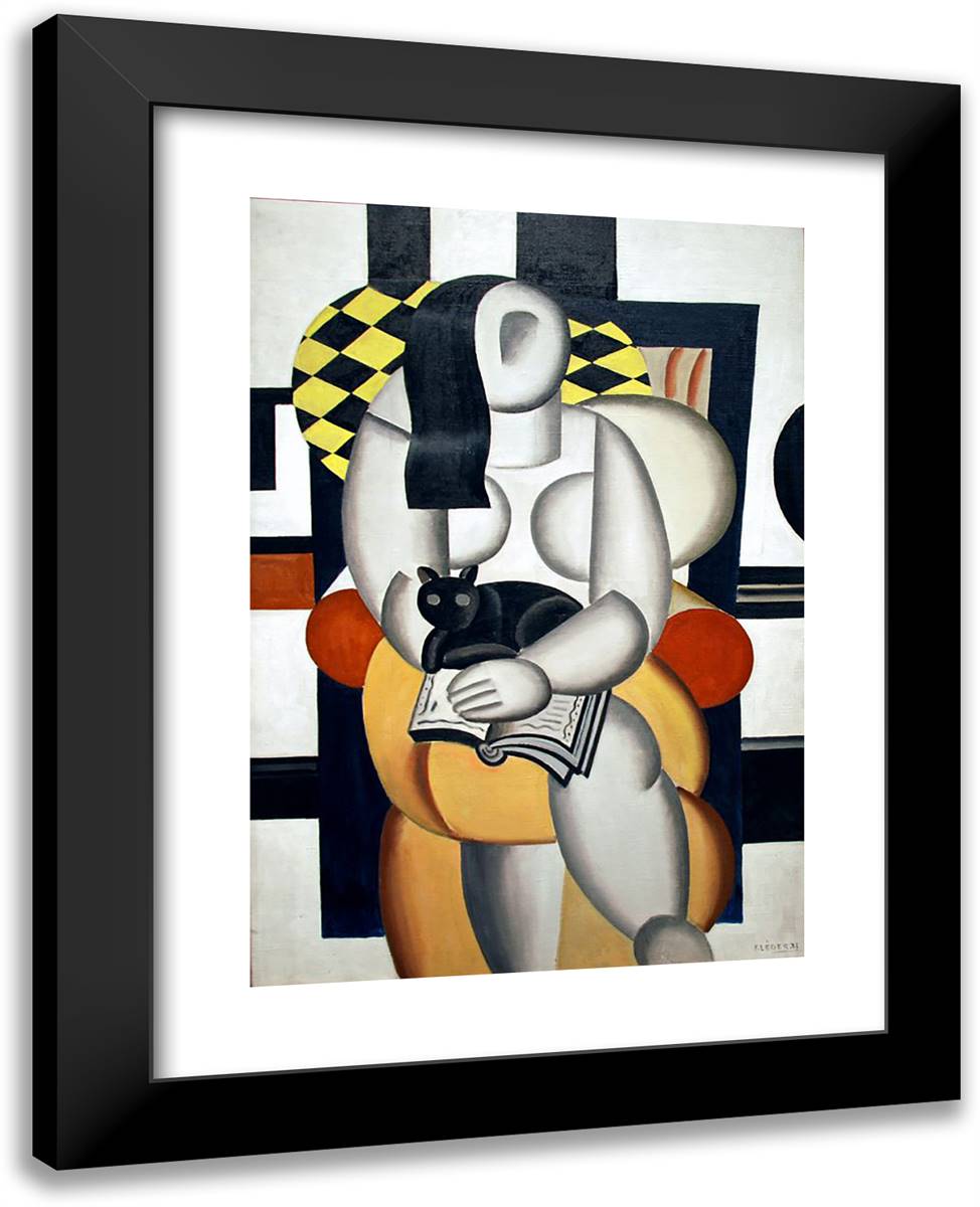 Woman with a Cat 19x24 Black Modern Wood Framed Art Print Poster by Leger, Fernand