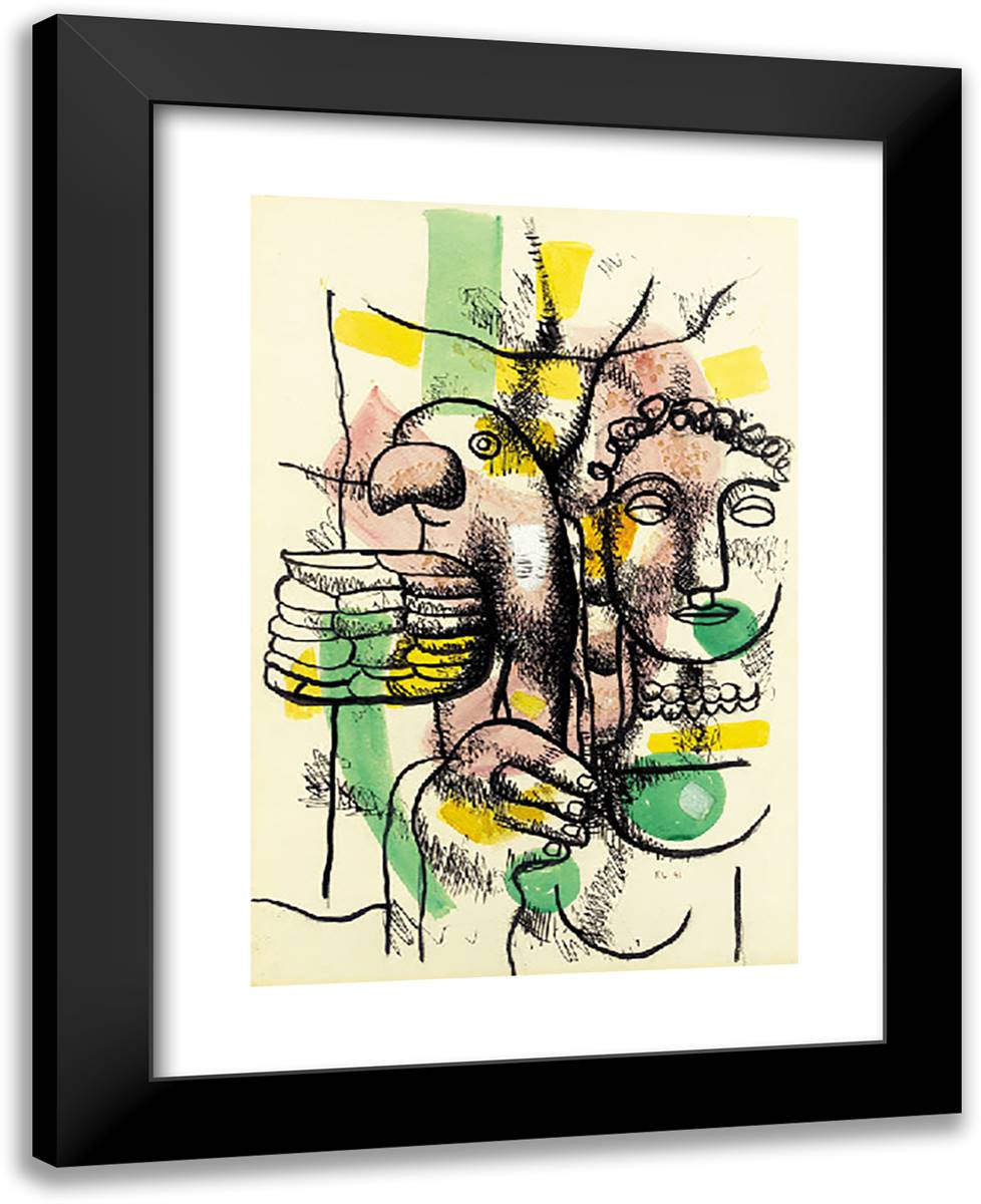Woman with Parrot 18x24 Black Modern Wood Framed Art Print Poster by Leger, Fernand