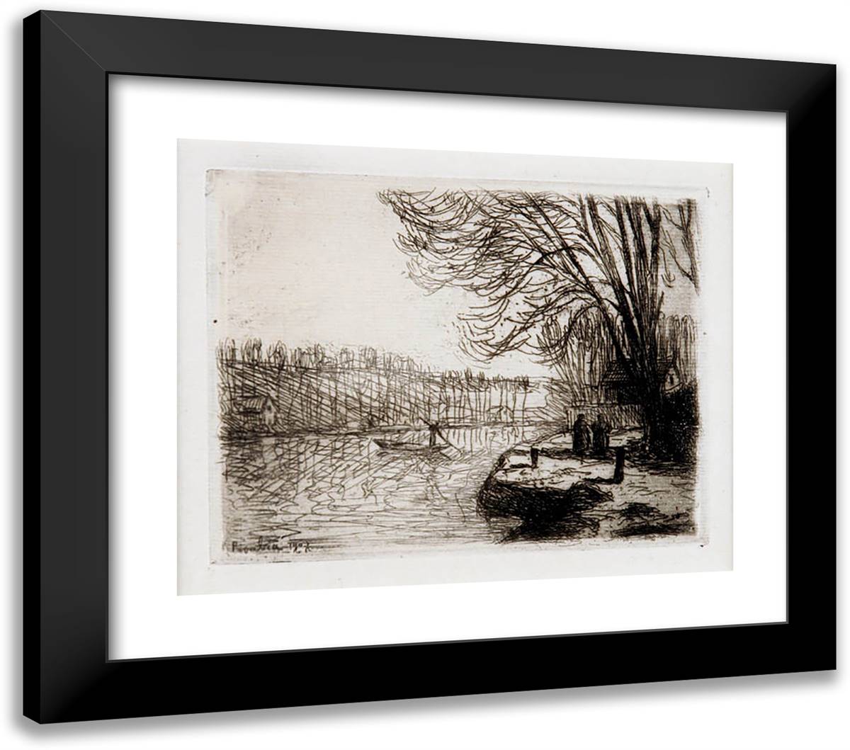 Banks Of The Loin, Saint Mammes 23x20 Black Modern Wood Framed Art Print Poster by Picabia, Francis