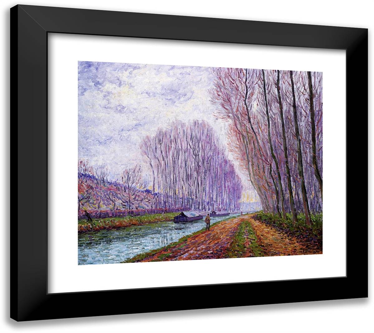 Barges on the Loing, Morning Effect 22x20 Black Modern Wood Framed Art Print Poster by Picabia, Francis