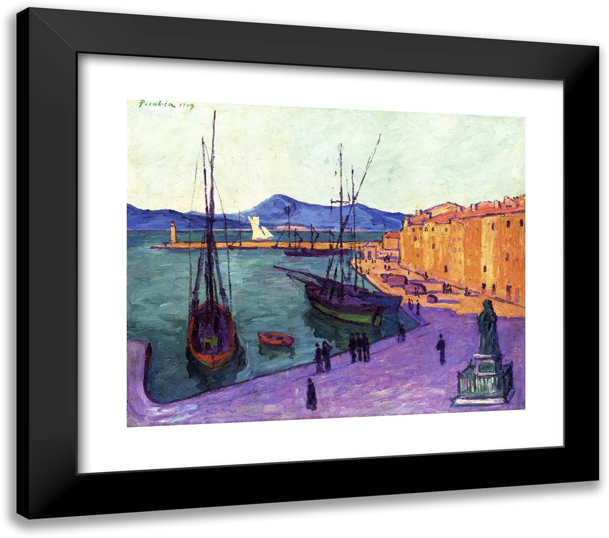 Port of Saint-Tropez, Evening Effect 23x20 Black Modern Wood Framed Art Print Poster by Picabia, Francis