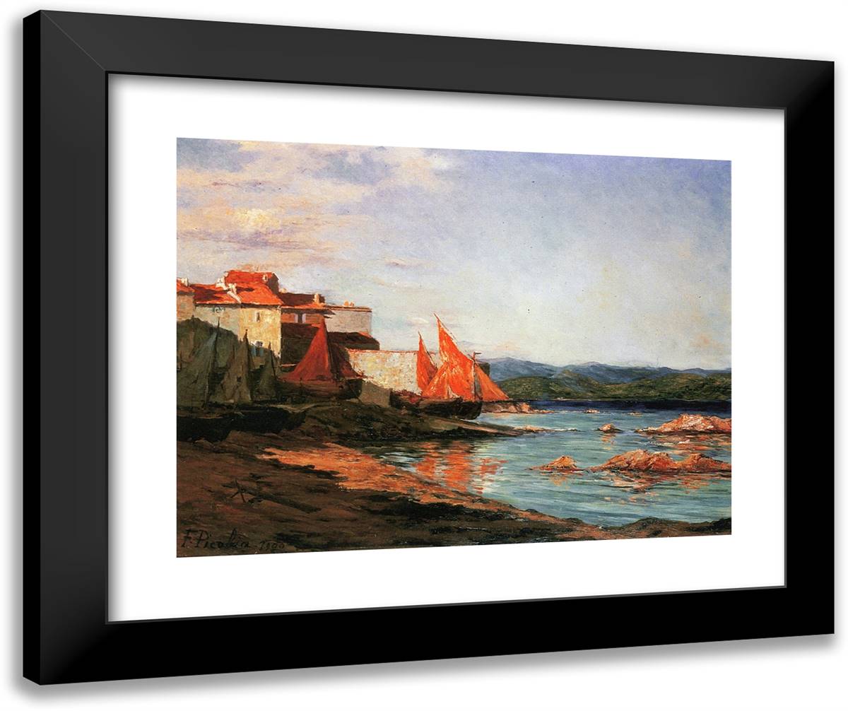 The Point Of The Port Of Saint-Tropez 24x20 Black Modern Wood Framed Art Print Poster by Picabia, Francis