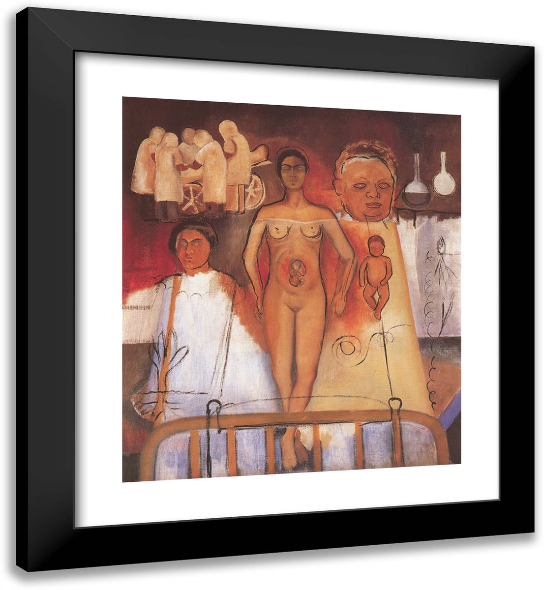 Frida and the Caesarean Section 20x22 Black Modern Wood Framed Art Print Poster by Kahlo, Frida