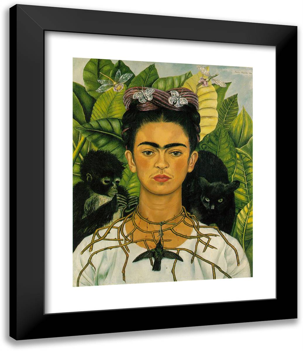 Self Portrait with Necklace of Thorns 20x24 Black Modern Wood Framed Art Print Poster by Kahlo, Frida