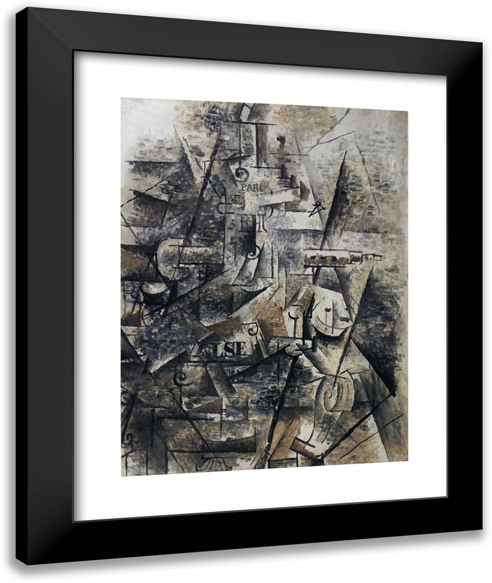 Clarinet and Bottle of Rum on a Mantelpiece 20x24 Black Modern Wood Framed Art Print Poster by Braque, Georges