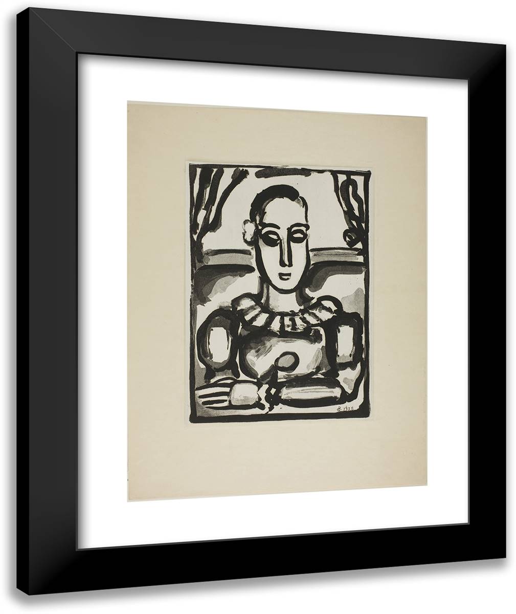 Black Pierrot, Plate Two from Cirque De L'Etoile Filante 20x24 Black Modern Wood Framed Art Print Poster by Rouault, Georges