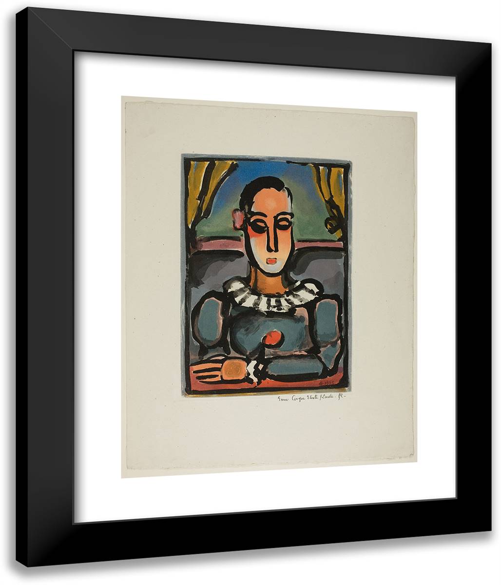 Black Pierrot, Plate Two from Cirque De L'Etoile Filante_1 20x24 Black Modern Wood Framed Art Print Poster by Rouault, Georges