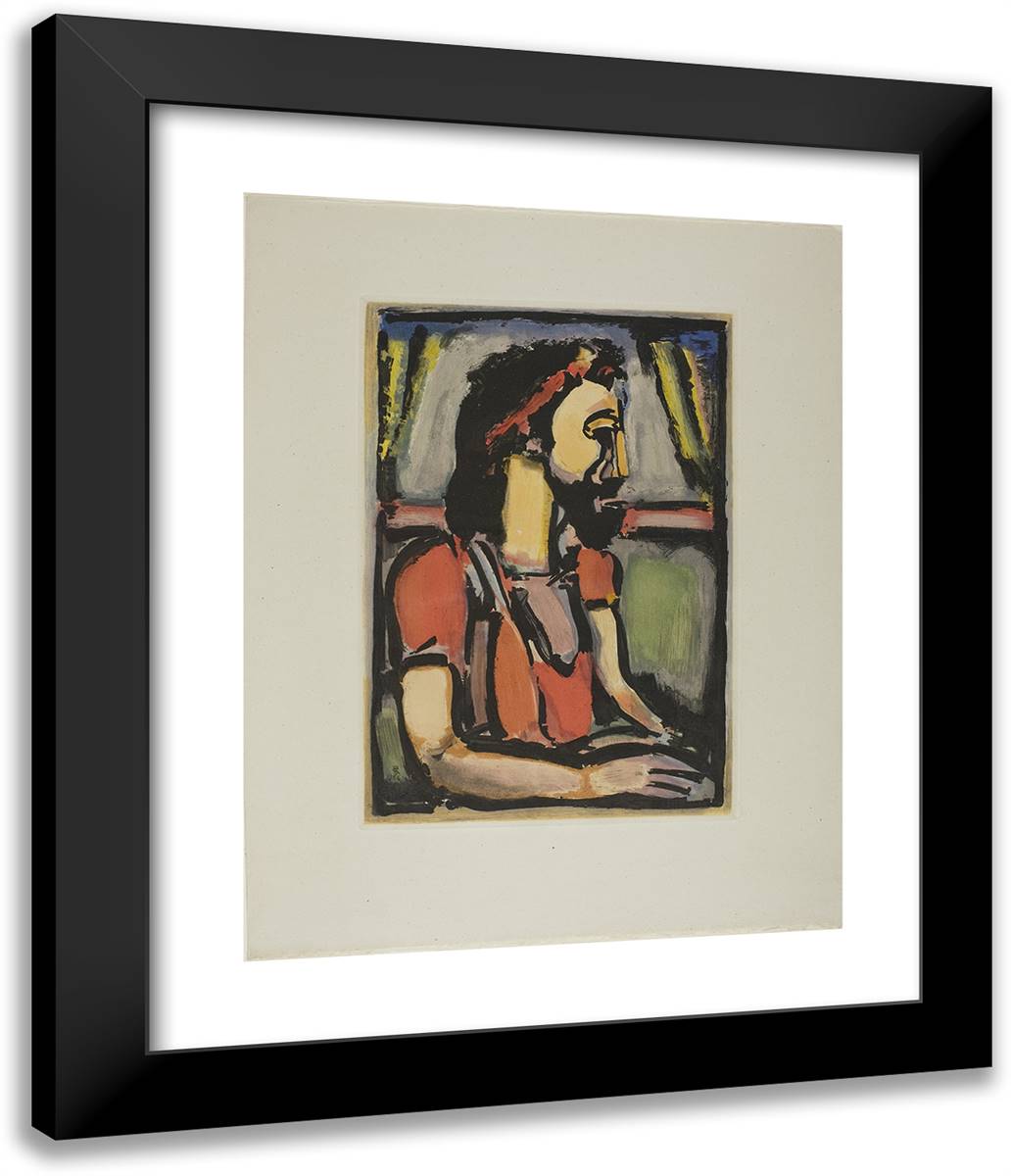 Christ (In Profile), Plate Nine from the Passion 20x24 Black Modern Wood Framed Art Print Poster by Rouault, Georges